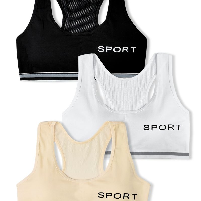 3 Stk Teen Piger Casual Bomuld Sports Bh Åndbar Stretchy Undertøj Vest