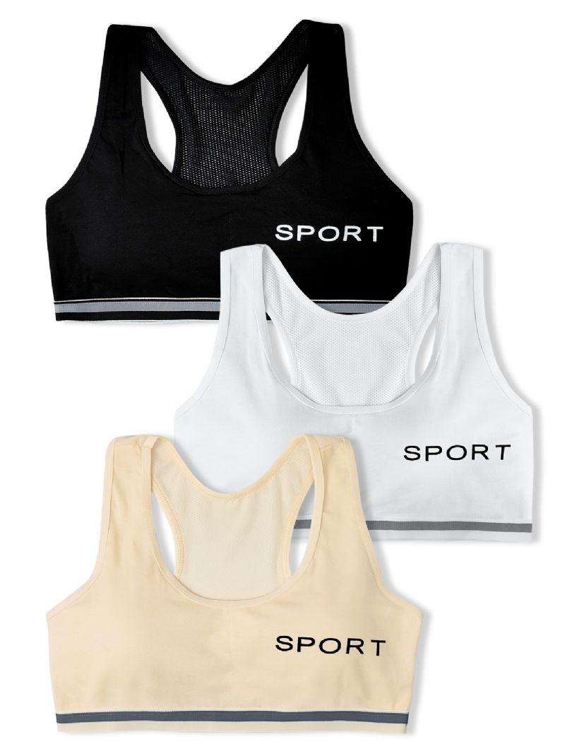 3 Stk Teen Piger Casual Bomuld Sports Bh Åndbar Stretchy Undertøj Vest