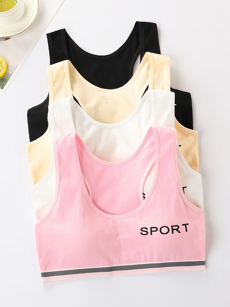 4 Stk Teen Piger Casual Bomuld Sport Bh Åndbar Stretchy Undertøj Vest