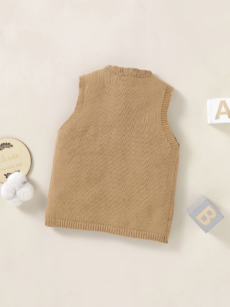 Baby Dreng Piger Ærmeløs Sweater Solid V-hals Strik Vest Med Kabel Mønster Til Vinter Tøj