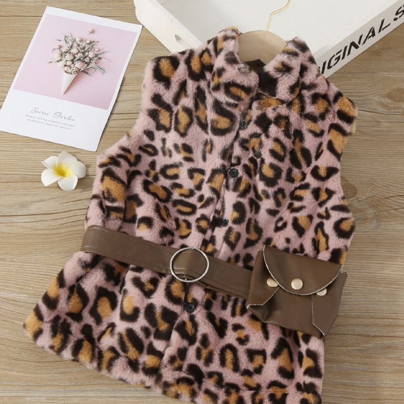 Baby Piger Leopard Plys Vest Ærmeløse Knapper Top Børnetøj