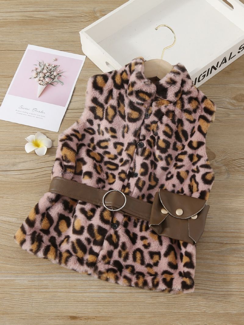 Baby Piger Leopard Plys Vest Ærmeløse Knapper Top Børnetøj