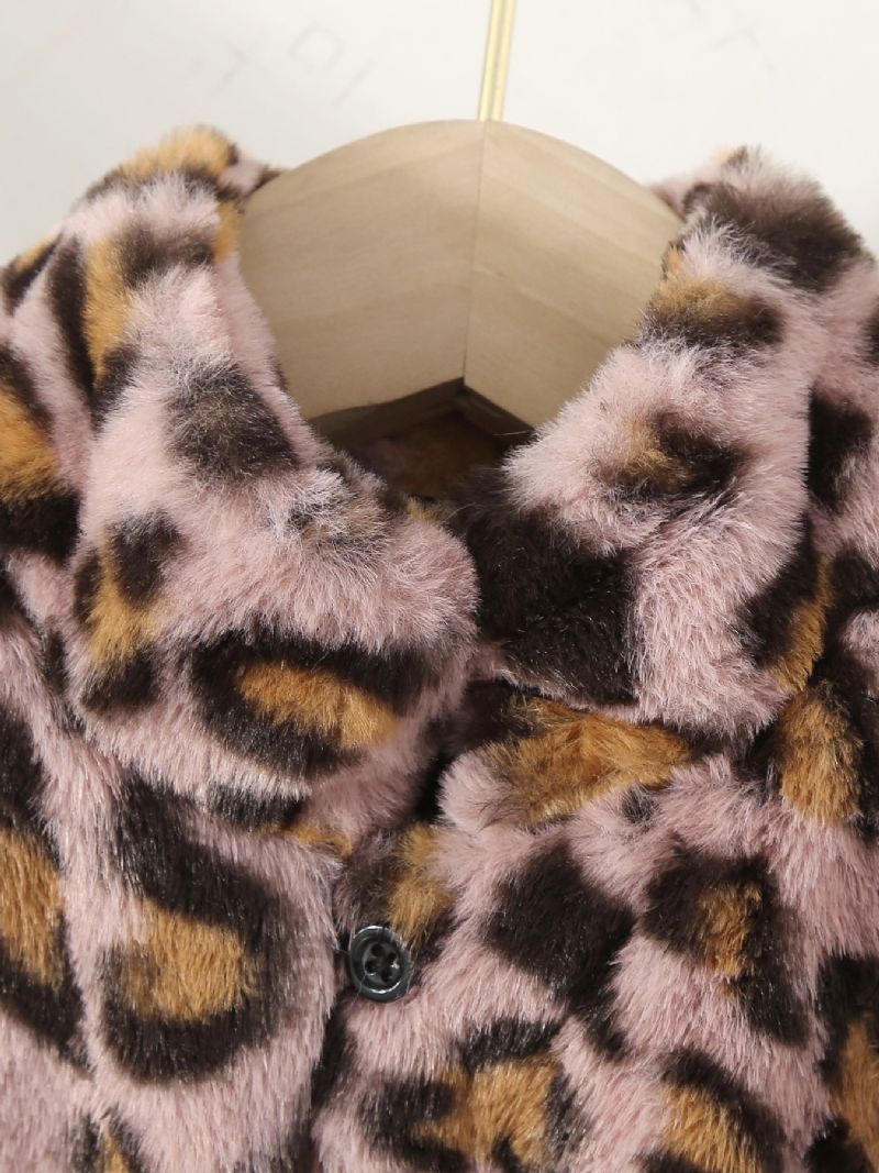 Baby Piger Leopard Plys Vest Ærmeløse Knapper Top Børnetøj