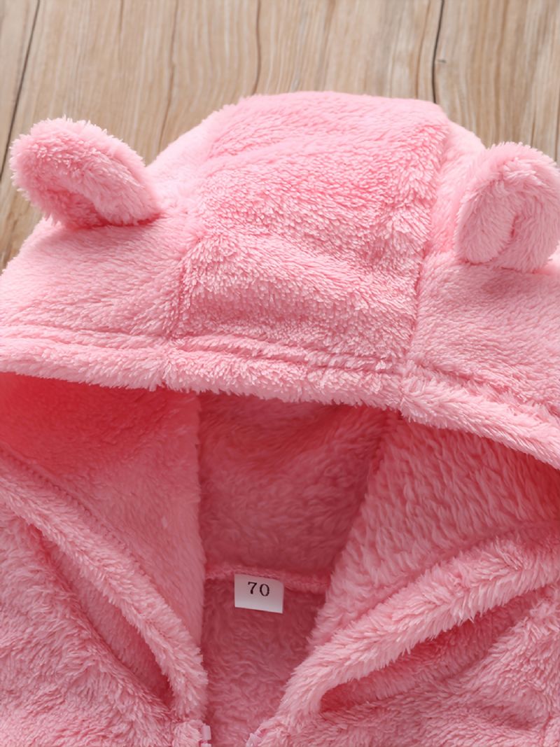 Baby Piger Plys Pink Animal Ears Hættevest Med Lynlås