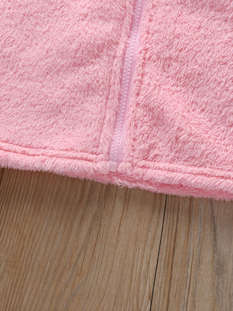 Baby Piger Plys Pink Animal Ears Hættevest Med Lynlås
