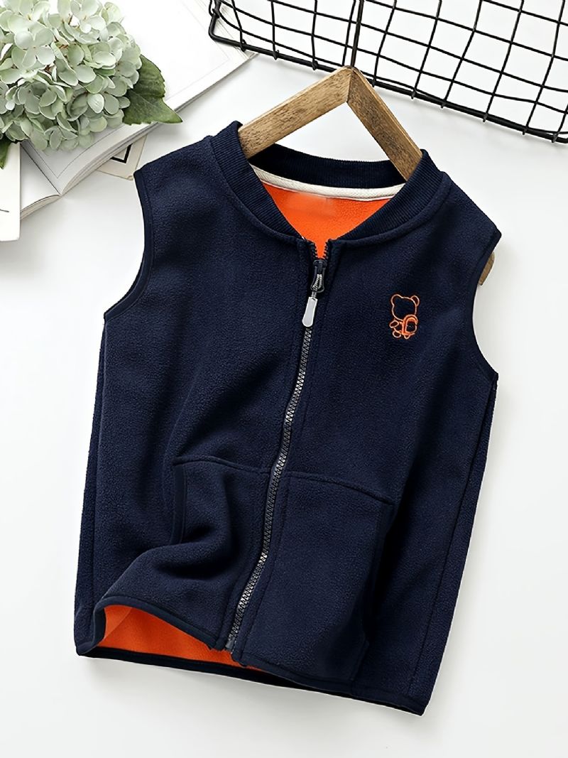 Baby Lynlås Lomme Bamse Vest Tegneserie Broderi Drenge Piger Børn Tøj