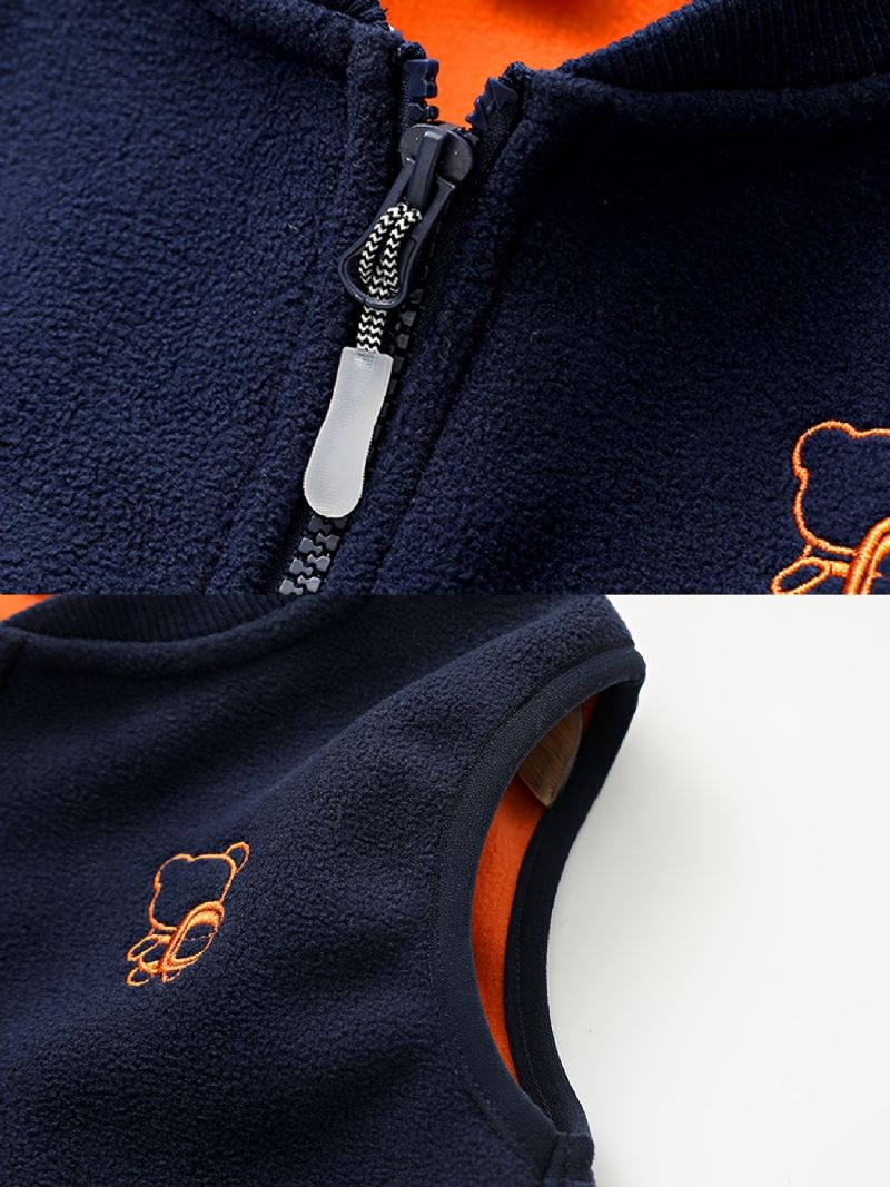 Baby Lynlås Lomme Bamse Vest Tegneserie Broderi Drenge Piger Børn Tøj