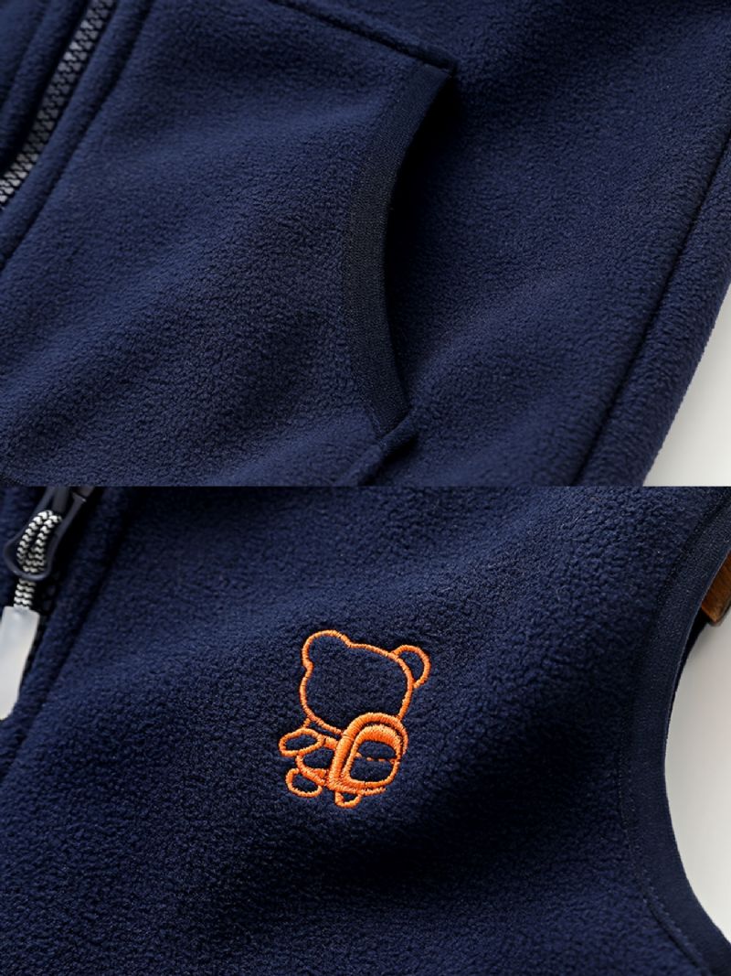 Baby Lynlås Lomme Bamse Vest Tegneserie Broderi Drenge Piger Børn Tøj