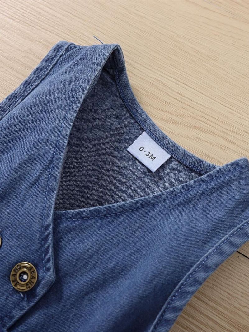 Babypige Langærmet Hvid Bund Og Denim Ærmeløs Vest-nederdelsæt