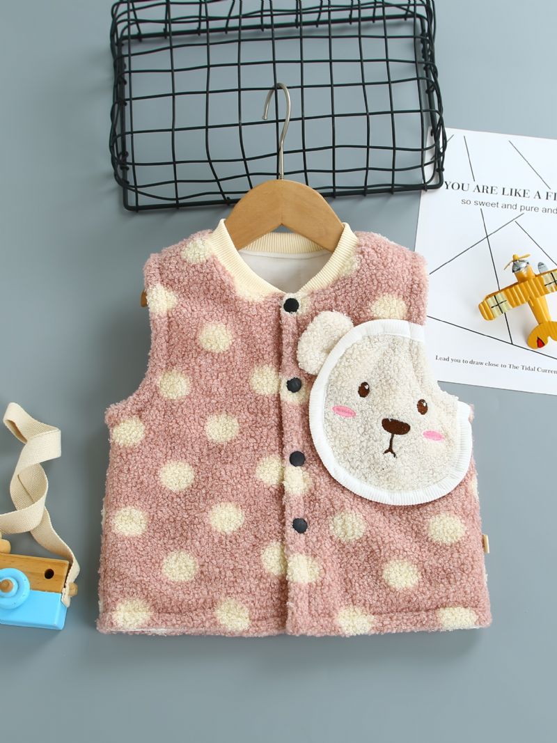 Piger Casual Sød Fleece Termovest Med Polka Dot Bear Print Til Vinter