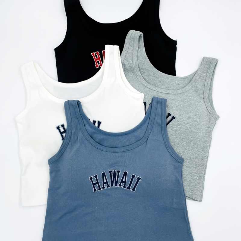 4 Stk Piger Simple Elegant Letter Print Vest Ærmeløse Bomuld Tank Tops Til Sport