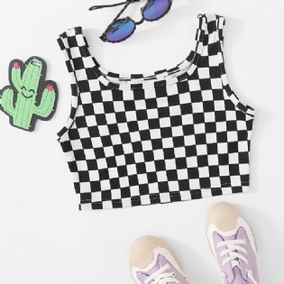 Børn Piger Plaid Ternet Print Ærmeløs Crop Tank Top Camisole Børnetøj