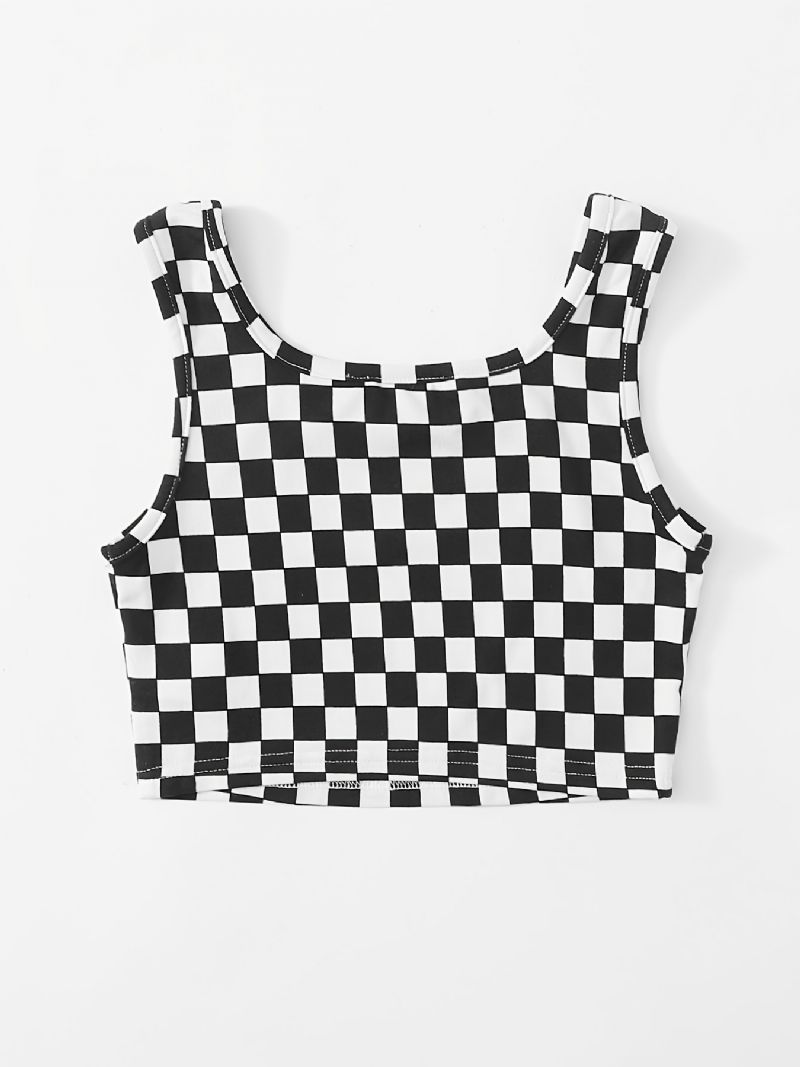 Børn Piger Plaid Ternet Print Ærmeløs Crop Tank Top Camisole Børnetøj