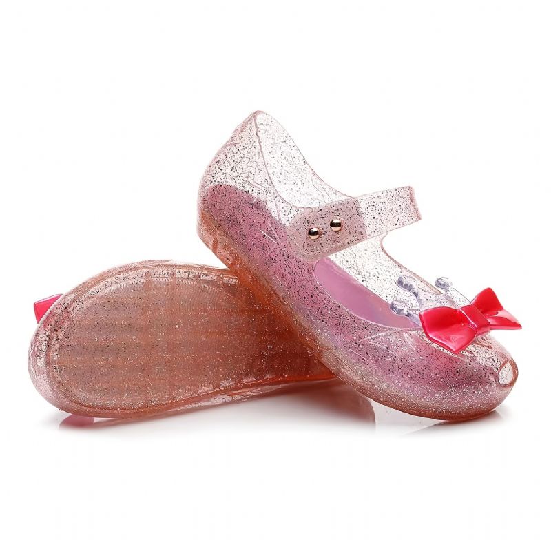 Piger Søde Mary Jane Sko Med Sløjfe Flade Gennemsigtige Vandtætte Glitter Sandaler Pink
