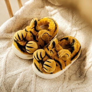 Baby Piger Drenge Tiger Design Blødsåler Anti-skrid Fleece Slippers Sko Til Vinter