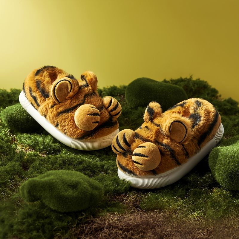 Baby Piger Drenge Tiger Design Blødsåler Anti-skrid Fleece Slippers Sko Til Vinter