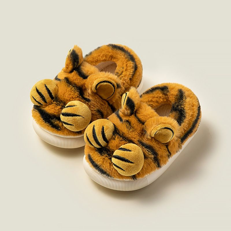 Baby Piger Drenge Tiger Design Blødsåler Anti-skrid Fleece Slippers Sko Til Vinter