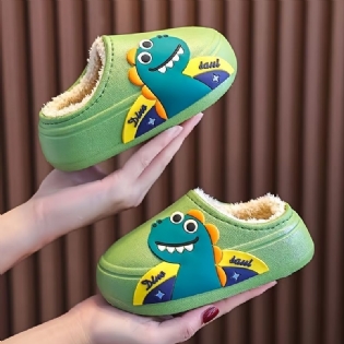 Baby-slip-on-tøfler Blødsålede Anti-slip Vandtæt Dinosaur Decor Fleece Indendørs Udendørs Rutsjebaner Til Drenge Piger Vinter Ny