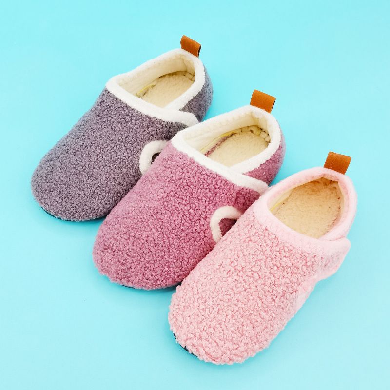 Babypiger Casual Simple Solid Hjemmesko Skridsikker Lette Slip-on Fleece Termiske Til Hjemmet