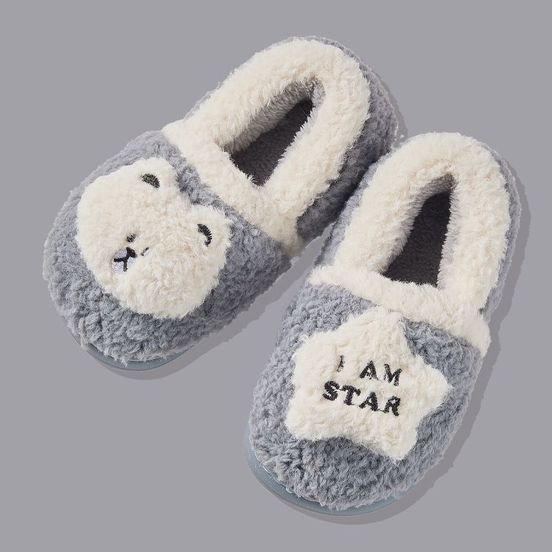 Piger Casual Cartoon Plys Termiske Tøfler Med Star Cat Print Slip-on Skridsikre Hjemmesko Til Efterår Og Vinter