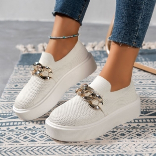 Dame Kæde Decor Åndbar Mesh Air Rund Toe Flade Sko Pige Slip On Loafers Sko