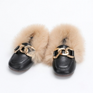 Piger Pu Læder Solid Plush Moccasin Loafers Til Vinter