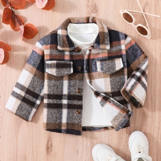 Baby Drenge Jacket Casual Plaid Collared Jakke Med Dobbelte Lommer