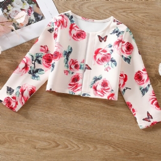 Baby Piger Cardigan Frakke Langærmet Rose Butterfly Print Top Børnetøj