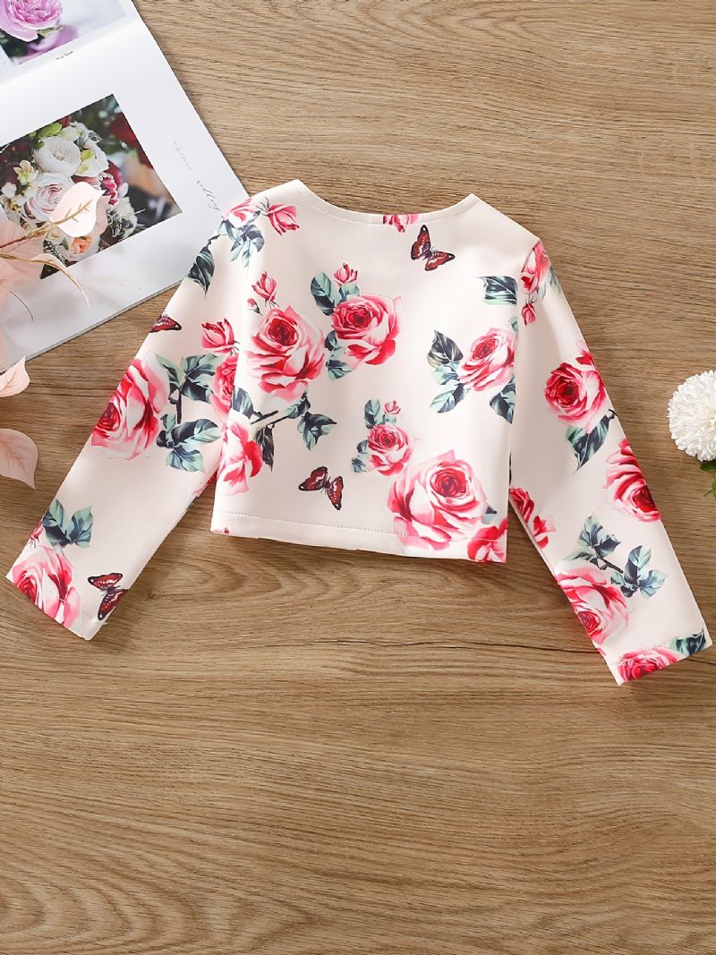 Baby Piger Cardigan Frakke Langærmet Rose Butterfly Print Top Børnetøj