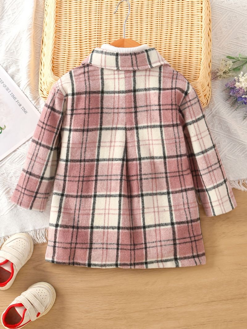 Baby Piger Frakke Plaid Revers Knap Jakke Med Lommer