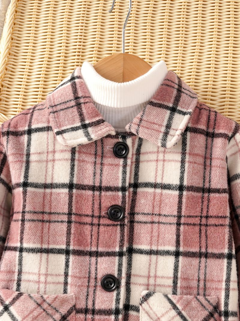 Baby Piger Frakke Plaid Revers Knap Jakke Med Lommer