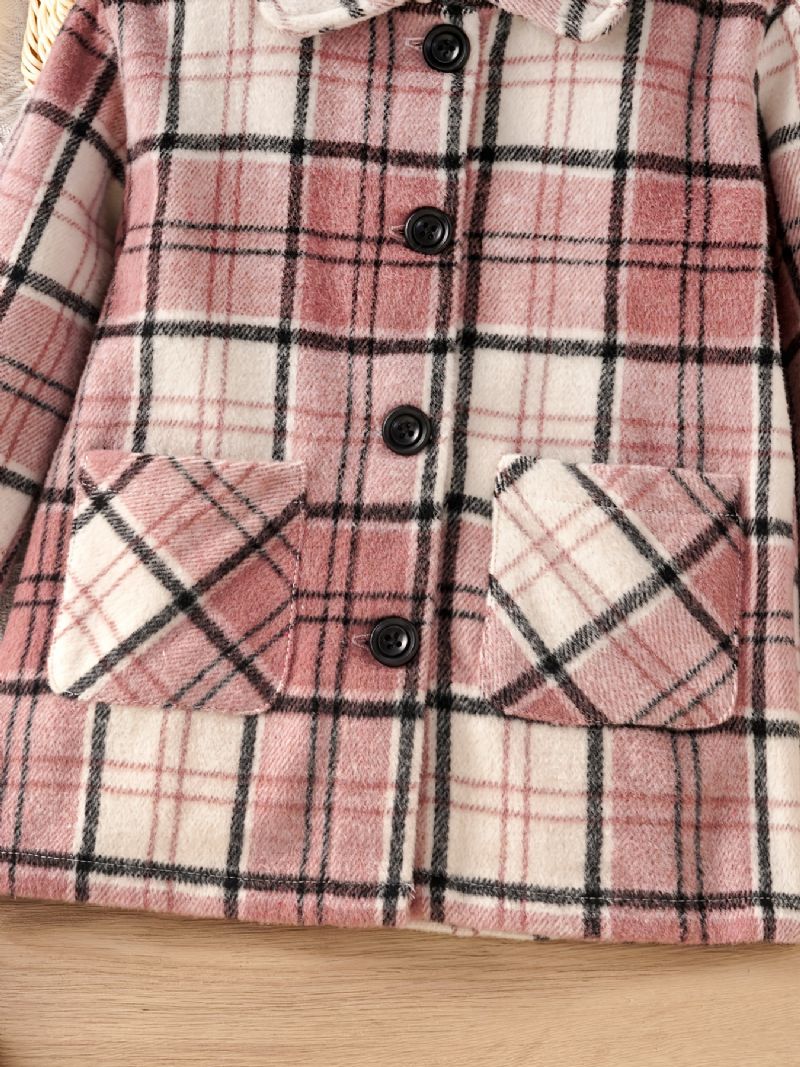 Baby Piger Frakke Plaid Revers Knap Jakke Med Lommer