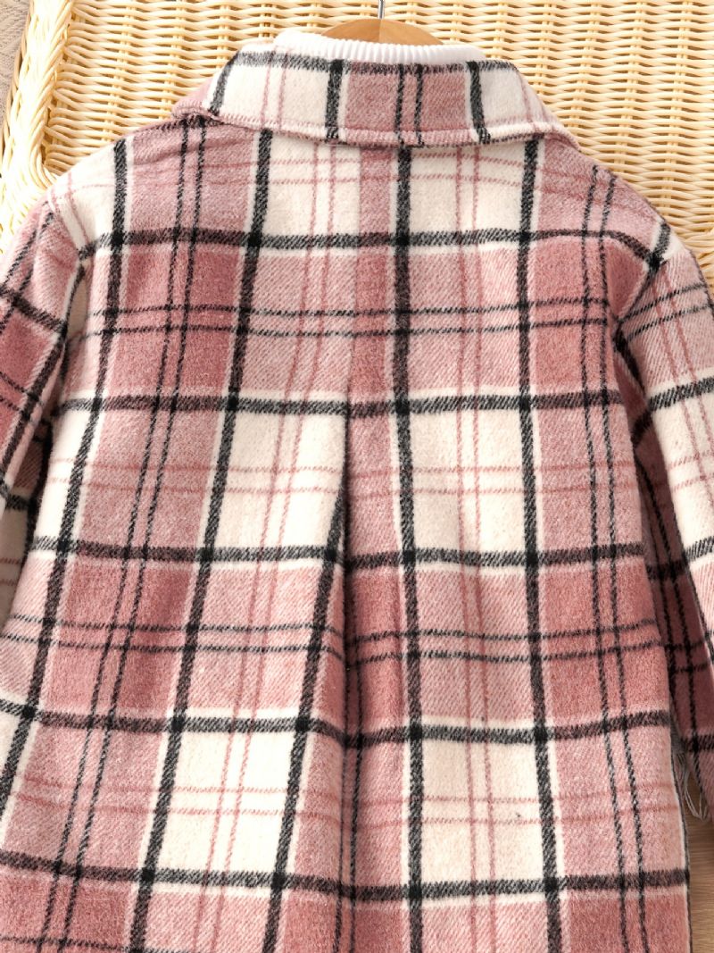Baby Piger Frakke Plaid Revers Knap Jakke Med Lommer