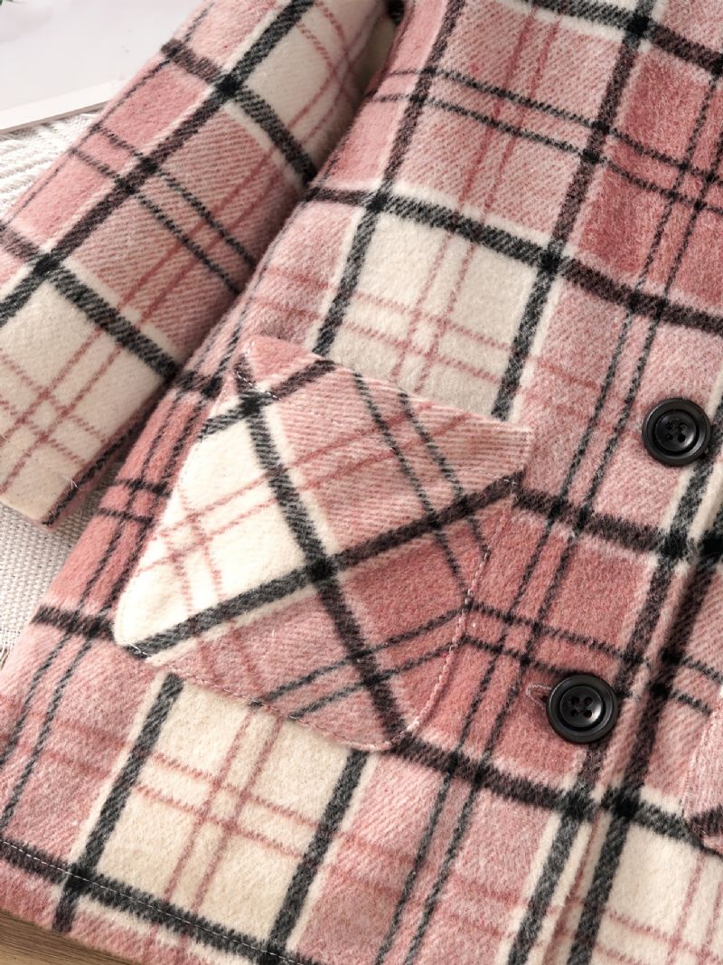 Baby Piger Frakke Plaid Revers Knap Jakke Med Lommer