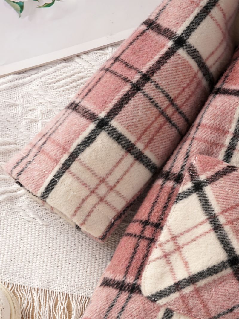 Baby Piger Frakke Plaid Revers Knap Jakke Med Lommer