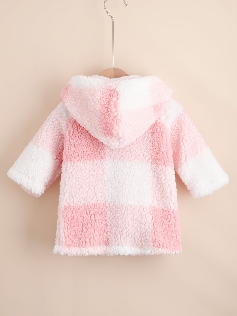 Baby Piger Plaid Lomme Foran Langærmet Termisk Hættetrøje Frakke Tøj