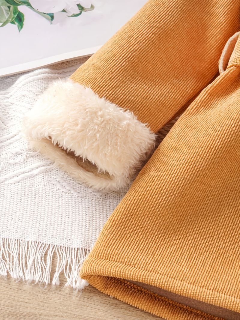 Baby Piger Solid Jakke Høj Hals Fleece Varm Frakke Med Bælte Børnetøj Vinter