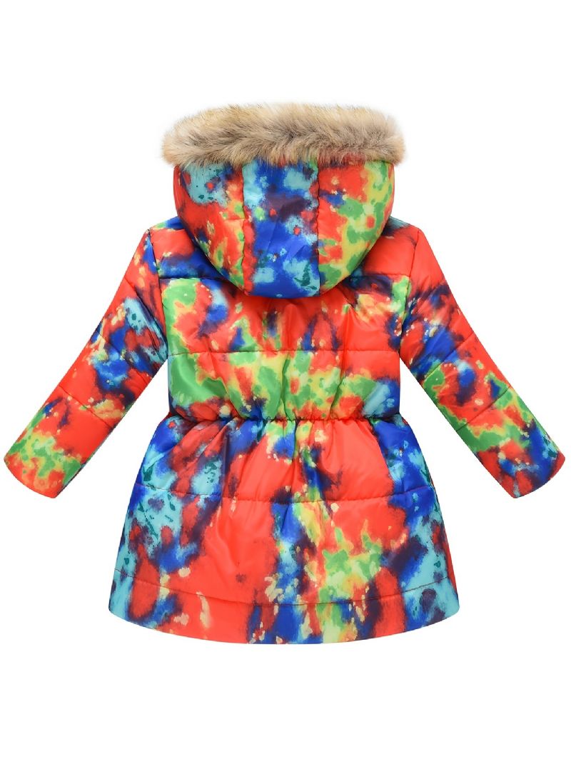 Babypiger Tykket Varm Pufferfrakke Tie Dye Print Lynlås Hættejakke Vinter Børnetøj