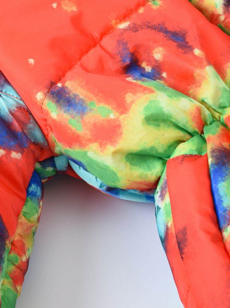 Babypiger Tykket Varm Pufferfrakke Tie Dye Print Lynlås Hættejakke Vinter Børnetøj