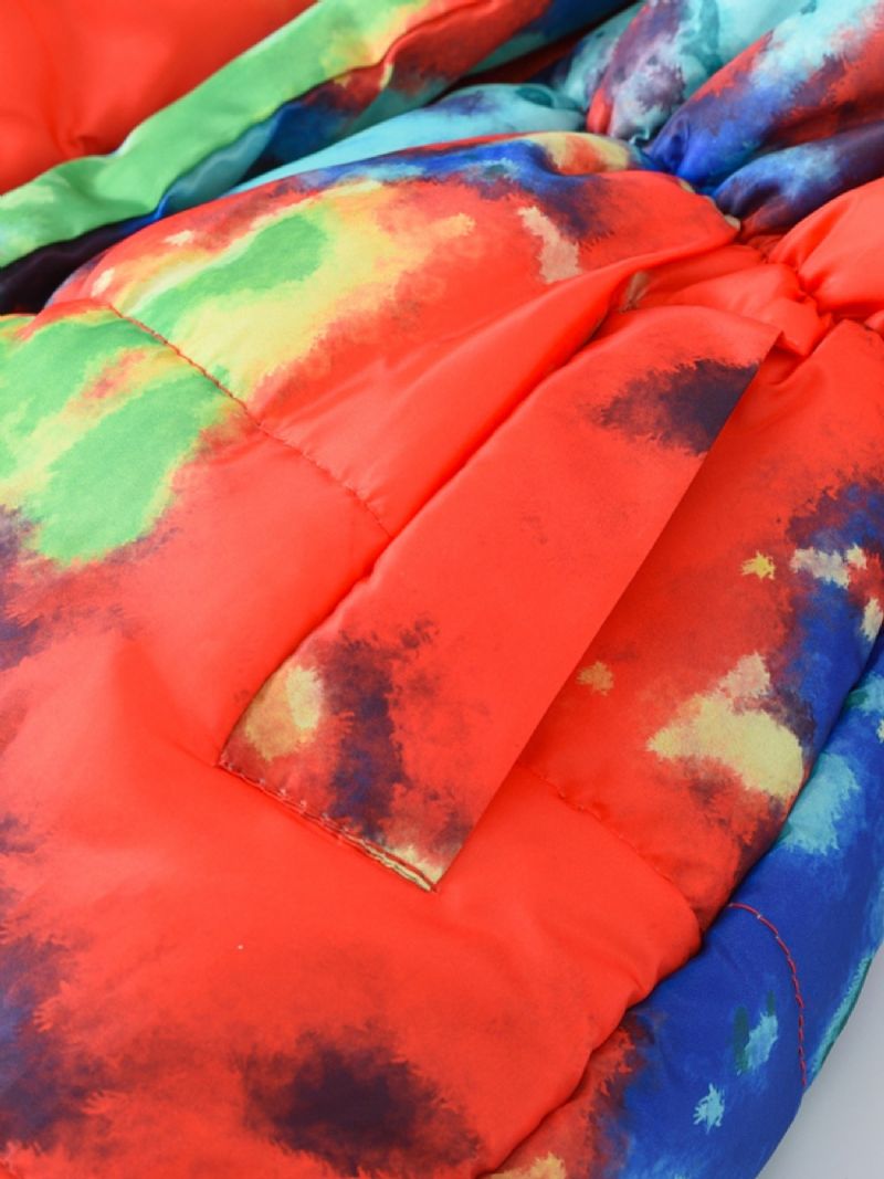 Babypiger Tykket Varm Pufferfrakke Tie Dye Print Lynlås Hættejakke Vinter Børnetøj