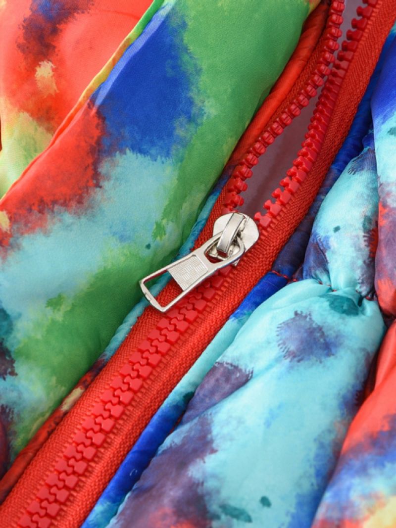 Babypiger Tykket Varm Pufferfrakke Tie Dye Print Lynlås Hættejakke Vinter Børnetøj