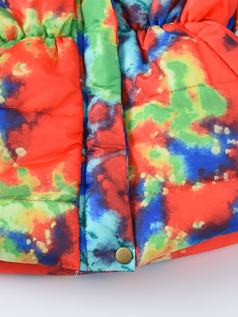 Babypiger Tykket Varm Pufferfrakke Tie Dye Print Lynlås Hættejakke Vinter Børnetøj
