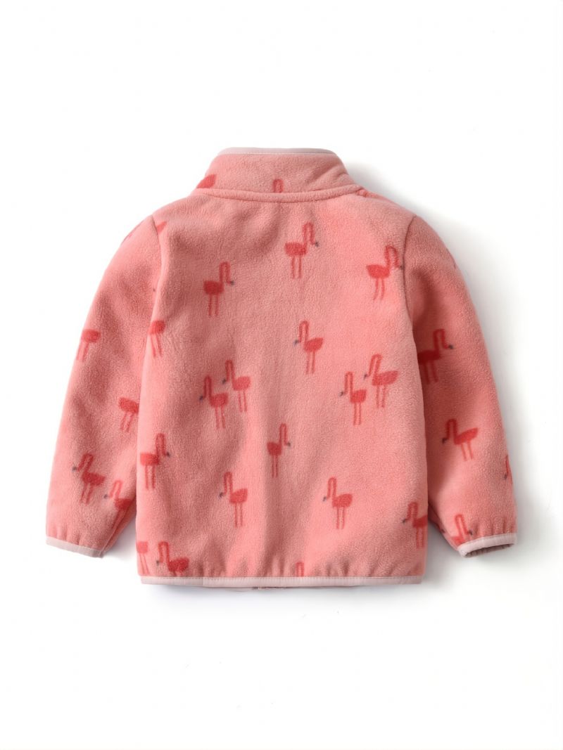 Babypigers Flamingo-printet Fleecejakke Varm Vinterfrakke