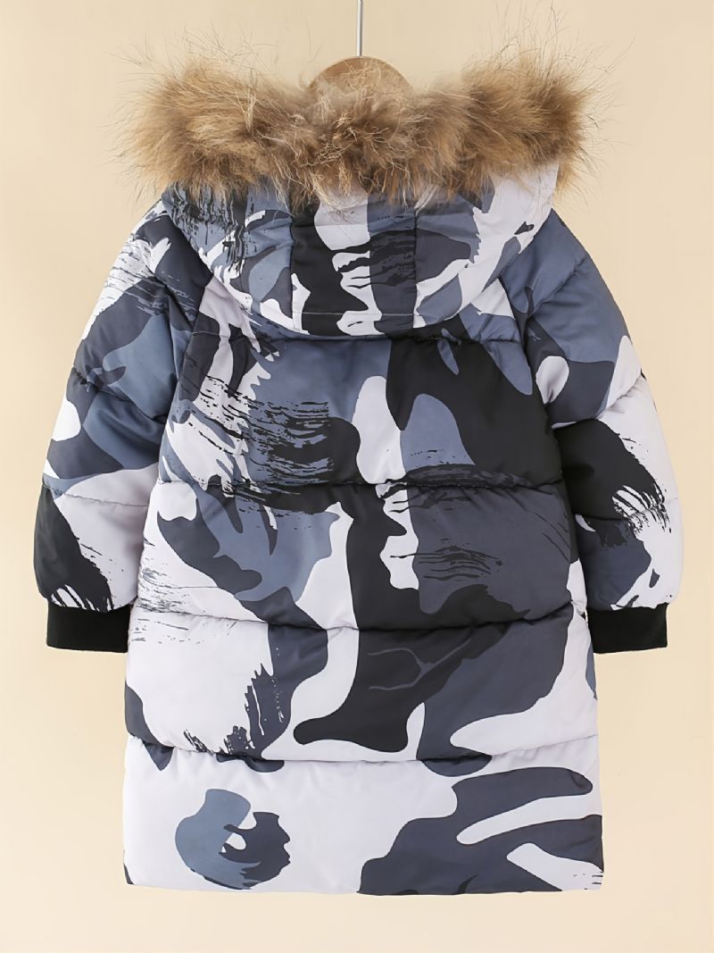Børn Drenge Camo Mønster Hætte Termisk Puffer Frakke Polstret Overtøj Vinter Nyt Børnetøj