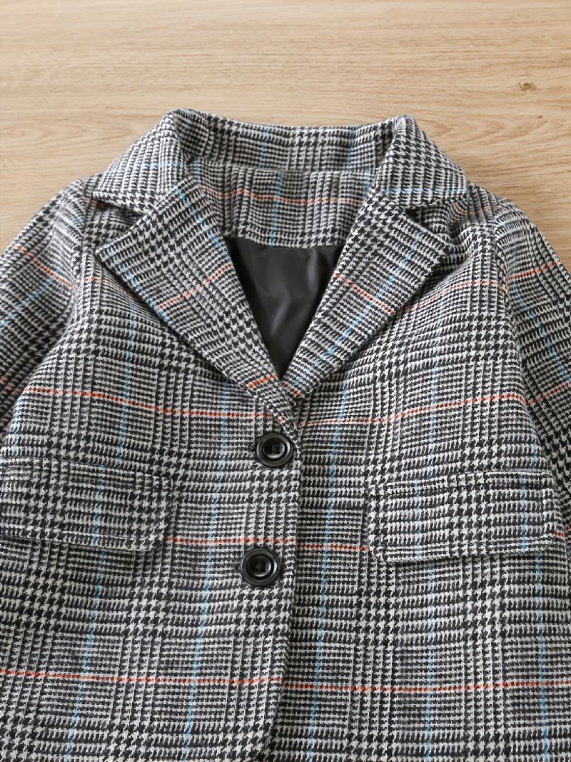 Børn Piger Vintage Langærmet Plaid Stripe V-hals Frakke Grå Fall