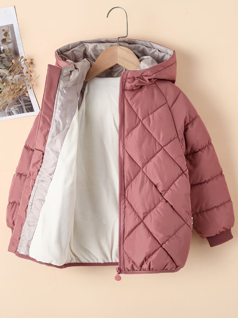 Børnepiger Hooded Pufferfrakke Lynlås Fleece Varm Jakke Vinter Børnetøj