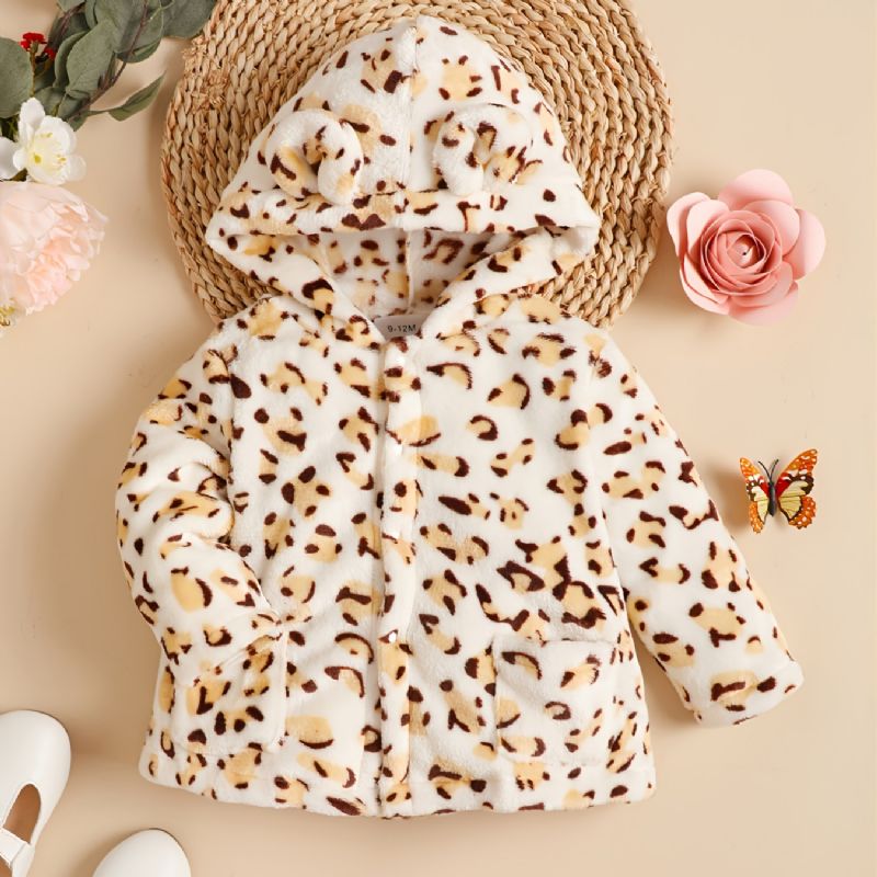 Christmas Price Cuts Børnejakke Vinter Casual Leopard Varm Plys Hættejakke