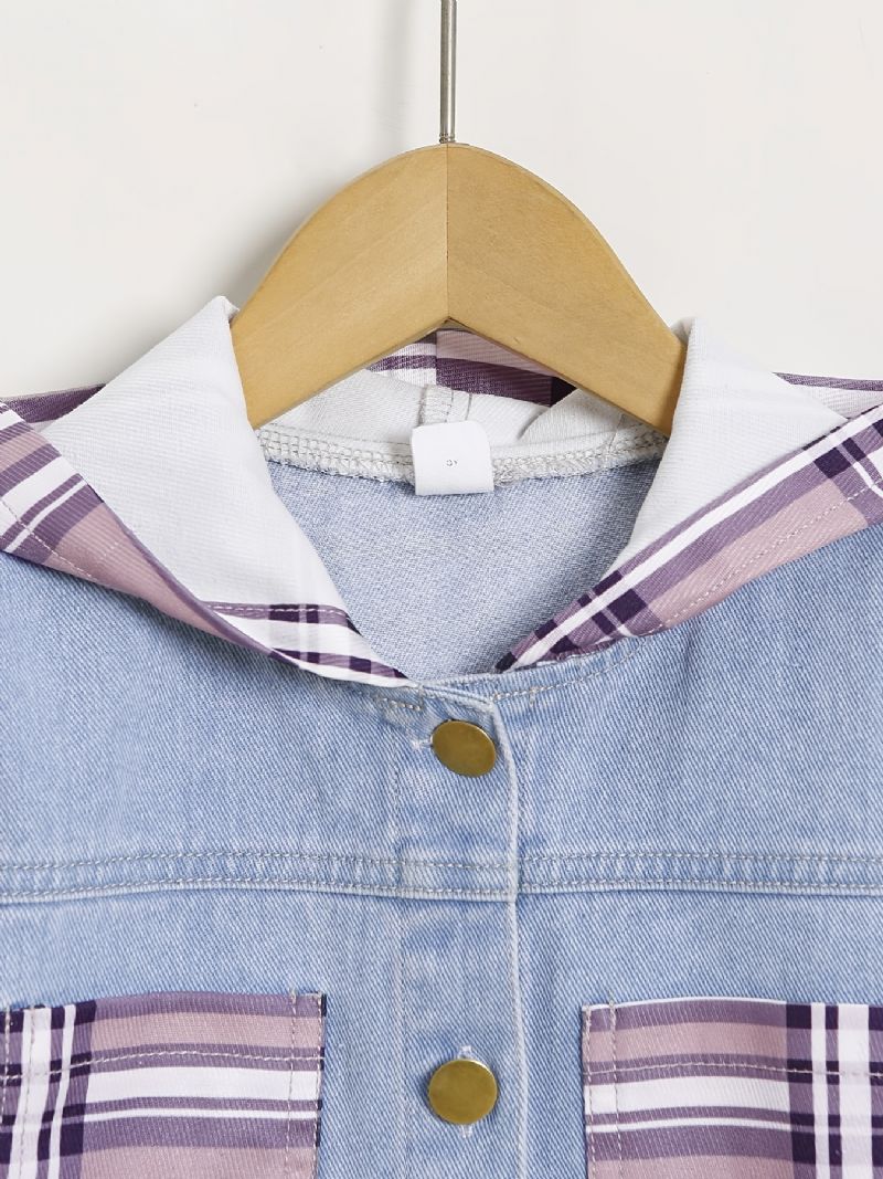 Denimjakke Med Hætte Til Børn Med Knap Splejsning Frakke Til Piger Drenge Børnetøj