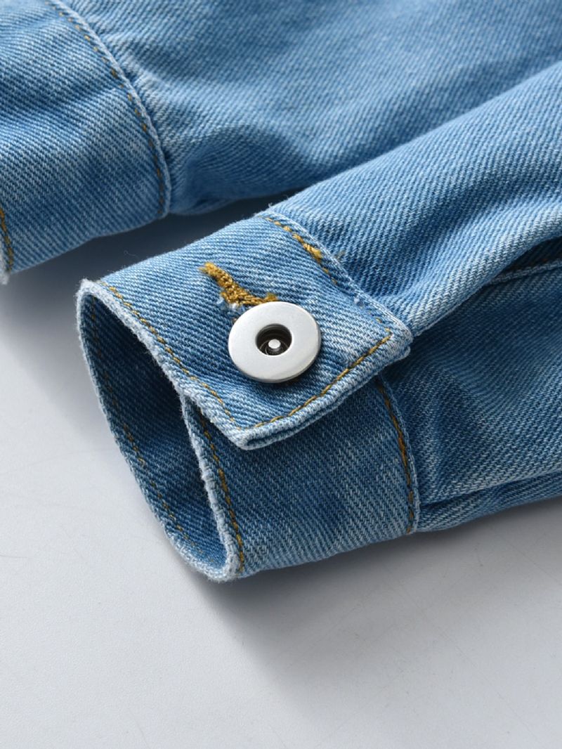 Drenge Solid Denim Langærmet Knapfrakke