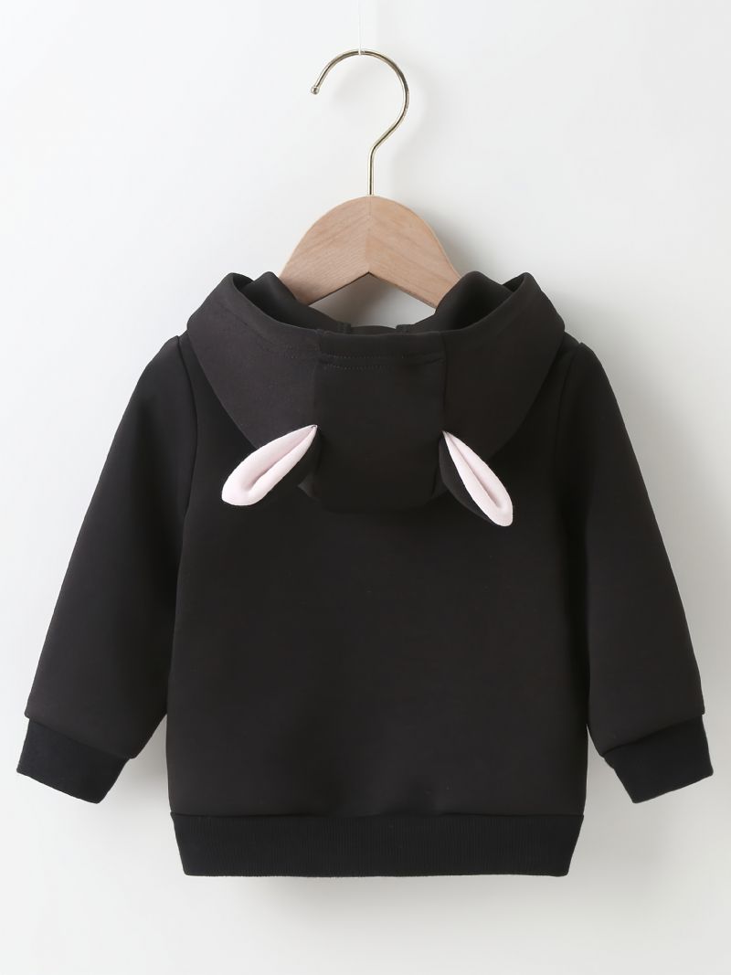 Efterår & Vinter Babypige Modeblomsterbroderi Langærmet Hættejakke Med Lynlås
